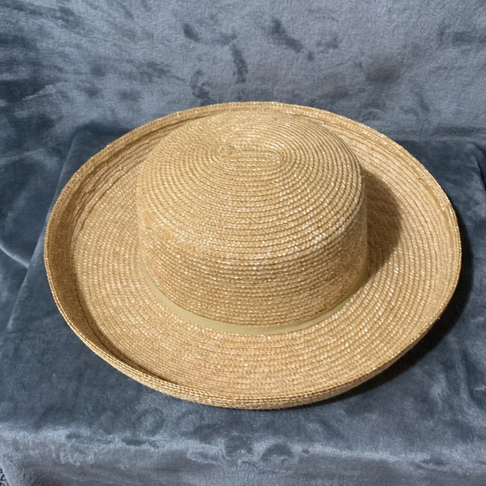 Betmar Sun Hat Womens OS Boater Natural Tan Straw Wide Upturned Brim EUC